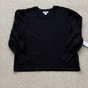 Liz Claiborne Black Long Sleeve Top with Lace Detail